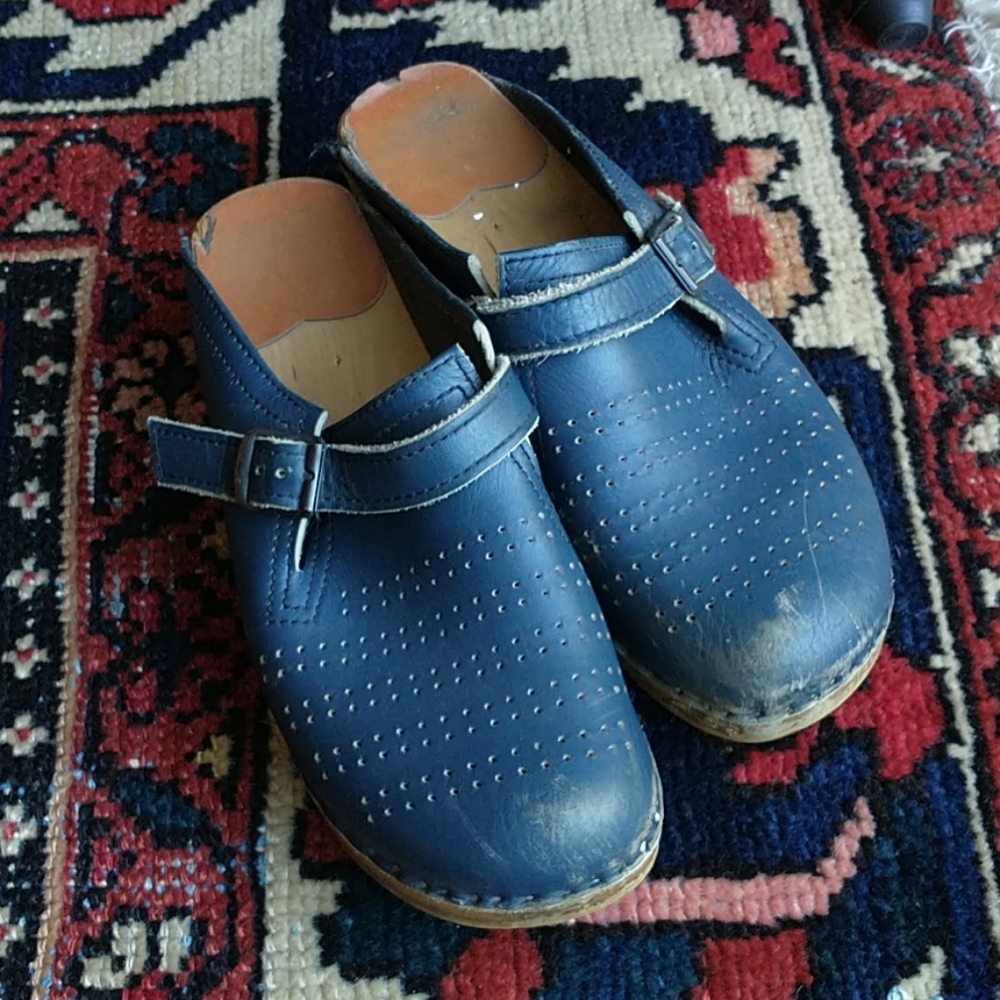 Vintage Swedish wooden clogs leather
